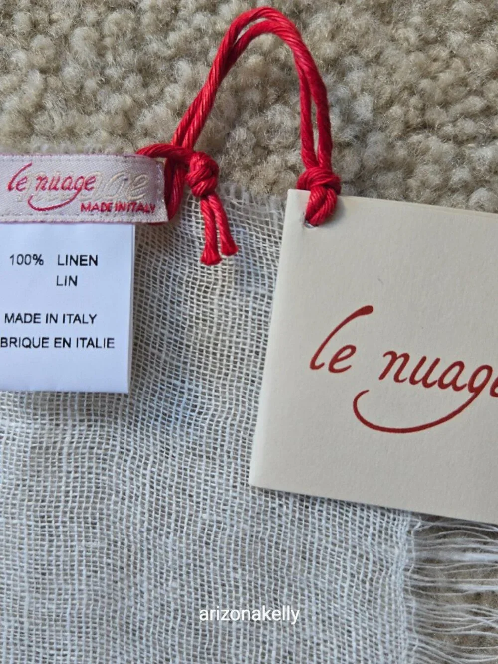 NWT Linen Scarf Blue and White Stripe Le Nuage Italy - Picture 2 of 13